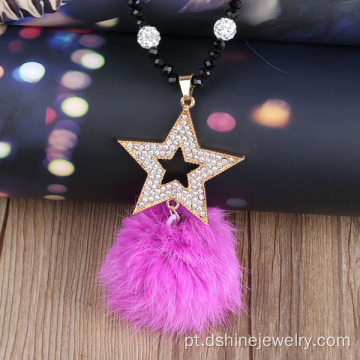 Colar frisada Shamballa com strass estrela charme POM POM